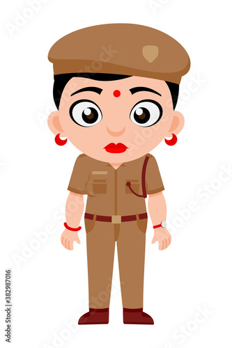 Indian, Lady, Police, Constable & cartoon