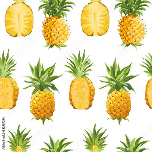 Seamless Vector Pineapple Pattern  Tropical Fruit Texture  Colorful Tropic Fruits Background  Jungle  Hawaii Cover