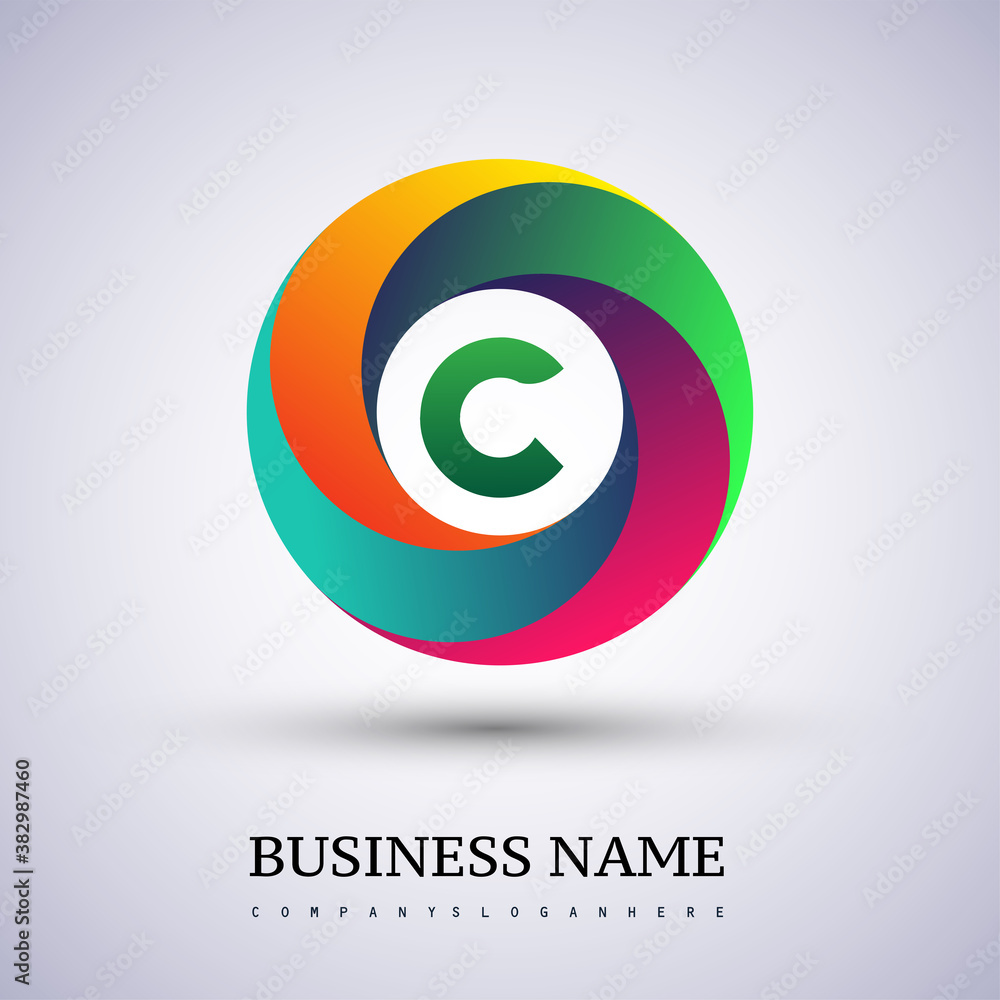Letter C logo with colorful splash background, letter combination logo design for creative industry, web, business and company.