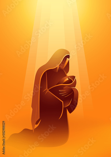 Biblical Silhouette Mary and Baby Jesus Light