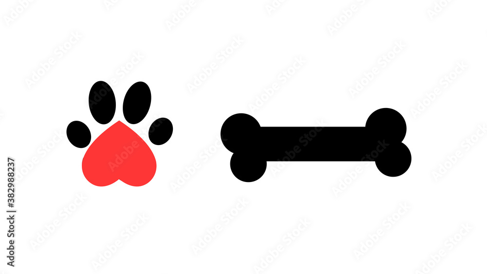 I love dog, cat concept. Heart, paw print and bone. Pet care sign I love dog, cat concept. Heart, paw print and bone. Pet care sign