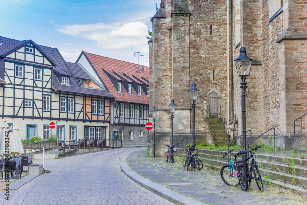 St. Agidien church and half timbered houses in Braunschweig, Germany