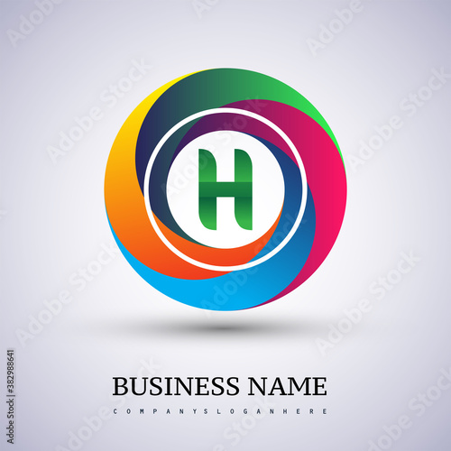 Letter H logo with colorful splash background, letter combination logo design for creative industry, web, business and company.