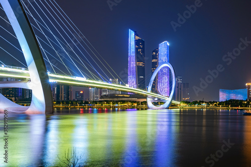 Photography Eye of Nanjing Pedestrian Bridge and urban skyline in Jianye District, Nanjing,