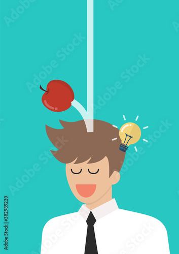 Apple falling dawn to the man head
