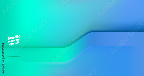 Vector,Empty slope step neon mint green gradient to blue studio table room background ,product display with copy space for display of content design.Banner for advertise product on website