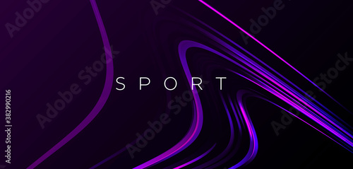 Abstract dynamic composition with wavy curve 3d element on dark backdrop with sport copy