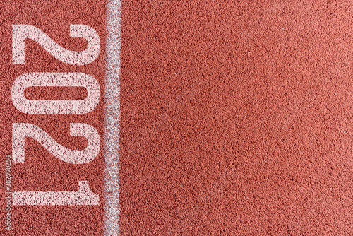 Starting line to the new year 2021 with a metaphor of new start in new year. Newyear concept