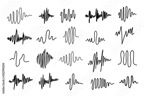 Equalizer icons, sound waves icon set. Vector waveform, sound record, audio voice signal line