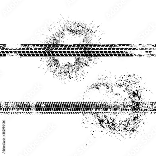 Vector Print Textured Tire Track . Design Element . Car tread silhouette . Mud splash grunge texture