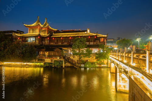 Night scenery of Confucius Temple in Nanjing  Jiangsu Province  China