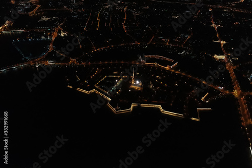 Aerial Townscape of Saint Petersburg City at Night. Peter Pavels Fortress photo