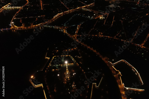 Aerial Townscape of Saint Petersburg City at Night. Peter Pavels Fortress photo