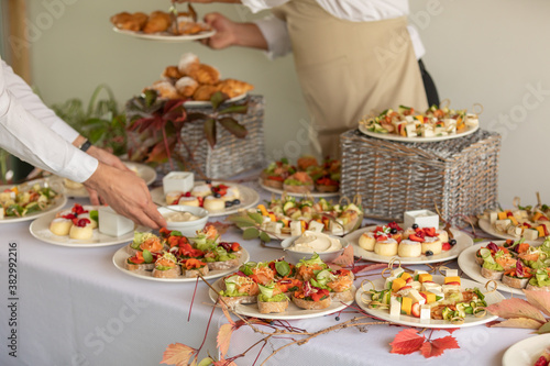 Catering buffet table with a delicious food