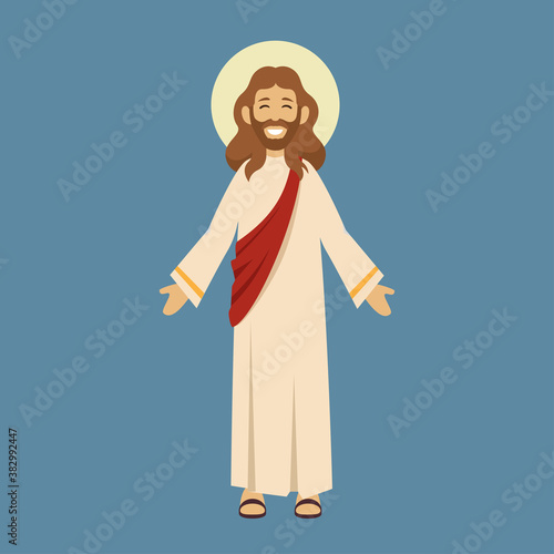 Illustration of Jesus Christ greeting you with open arms. flat illustration