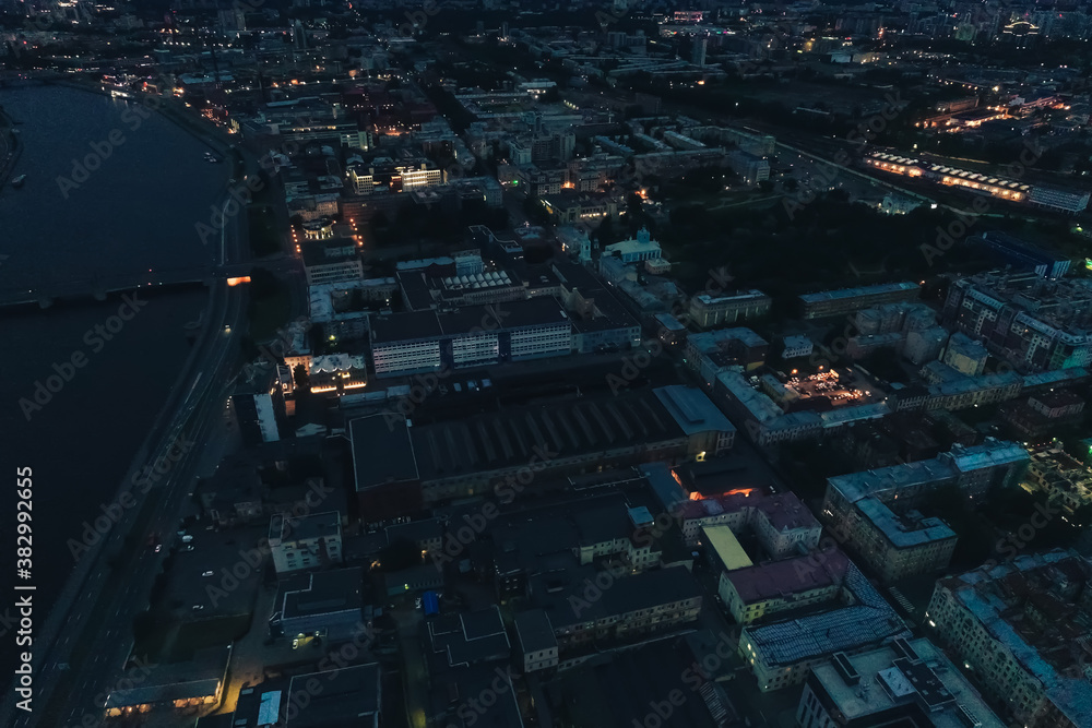 Fototapeta premium Aerial Townscape of Saint Petersburg City at Night. Kalininsky District