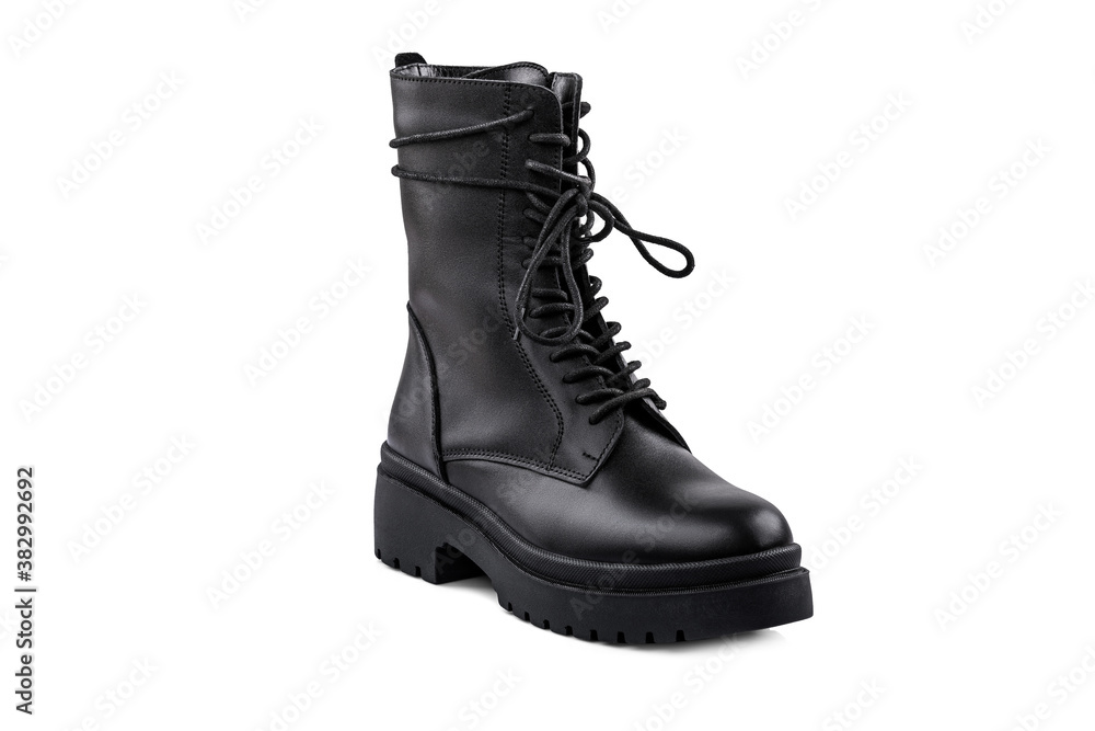 The Black leather boot isolated on white background