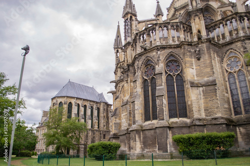 view of the gothic temple in the city of Reims in France