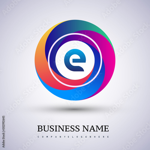 Letter E logo with colorful splash background, letter combination logo design for creative industry, web, business and company.