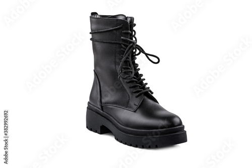 The Black leather boot isolated on white background