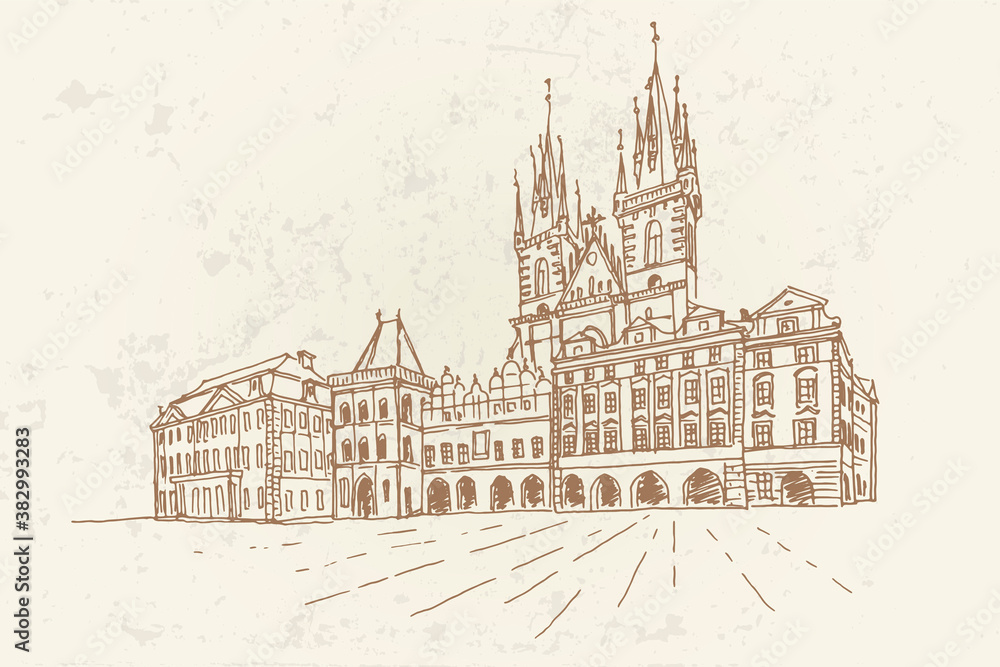Vector sketch of The Church of Our Lady before Tyn , Prague, Czech Republic. Vector sketch of The Church of Our Lady before Tyn , Prague, Czech Republic.