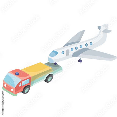 truck transporting plane  cartoon illustration  vector illustration  isolated object on white background  vector illustration 