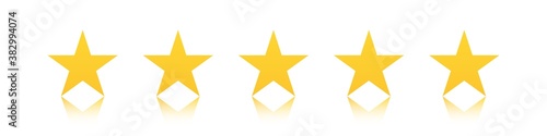 five star rating. 5 golden stars shape isolated satisfaction rate icon. gold service. yellow customer feedback concept on white background.