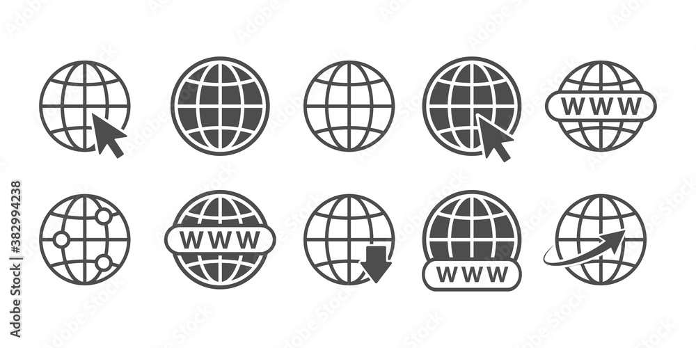 globe internet icon. vector earth, world, planet sign. cyberspace computer network set. www mouse cursor isolated concept logo illustration on white background. globe internet icon. vector earth, world, planet sign. cyberspace computer network set. www mouse cursor isolated concept logo illustration on white background.