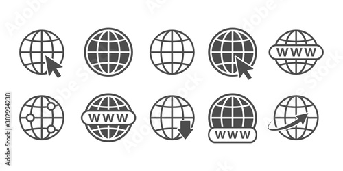 globe internet icon. vector earth, world, planet sign. cyberspace computer network set. www mouse cursor isolated concept logo illustration on white background.