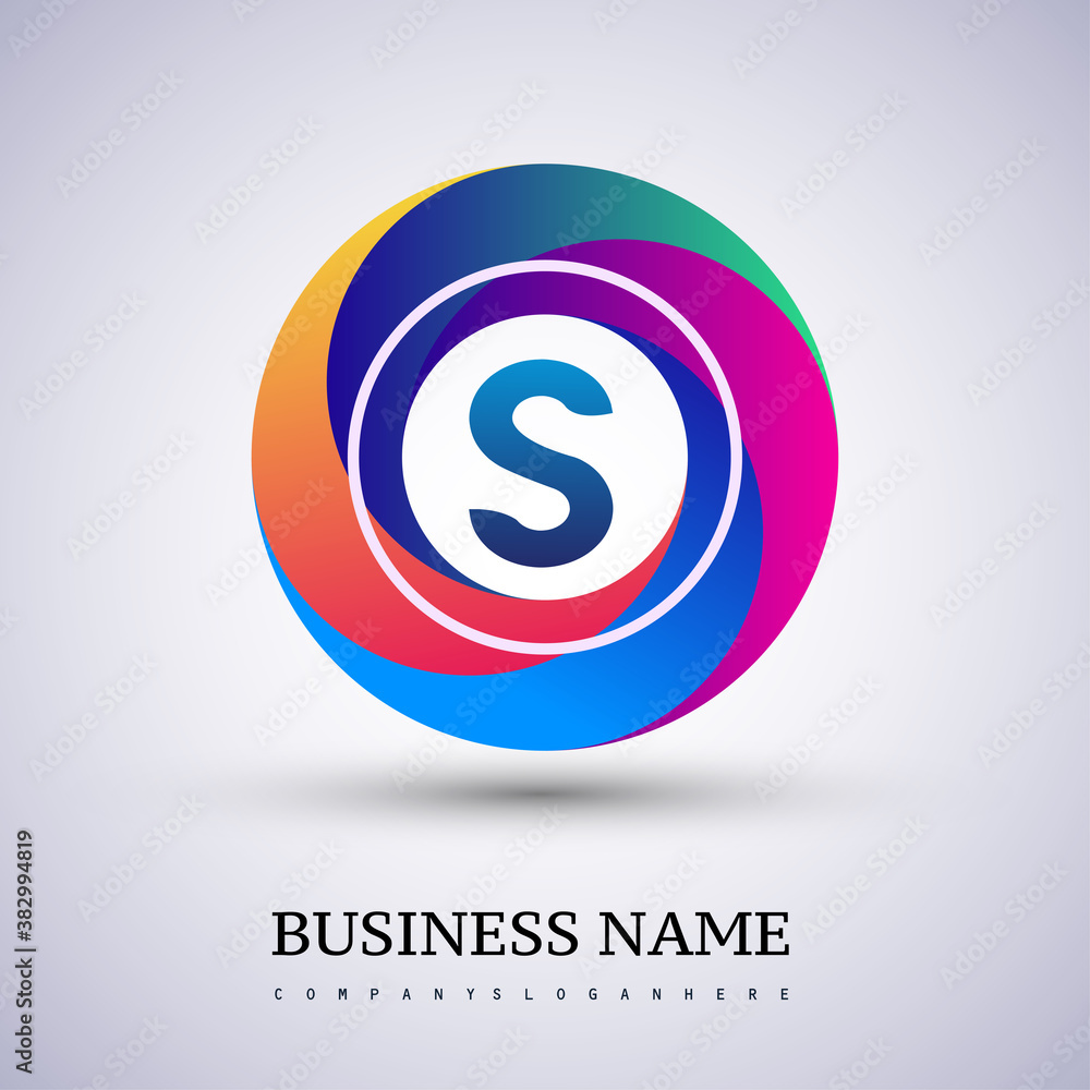 Letter S logo with colorful splash background, letter combination logo design for creative industry, web, business and company.