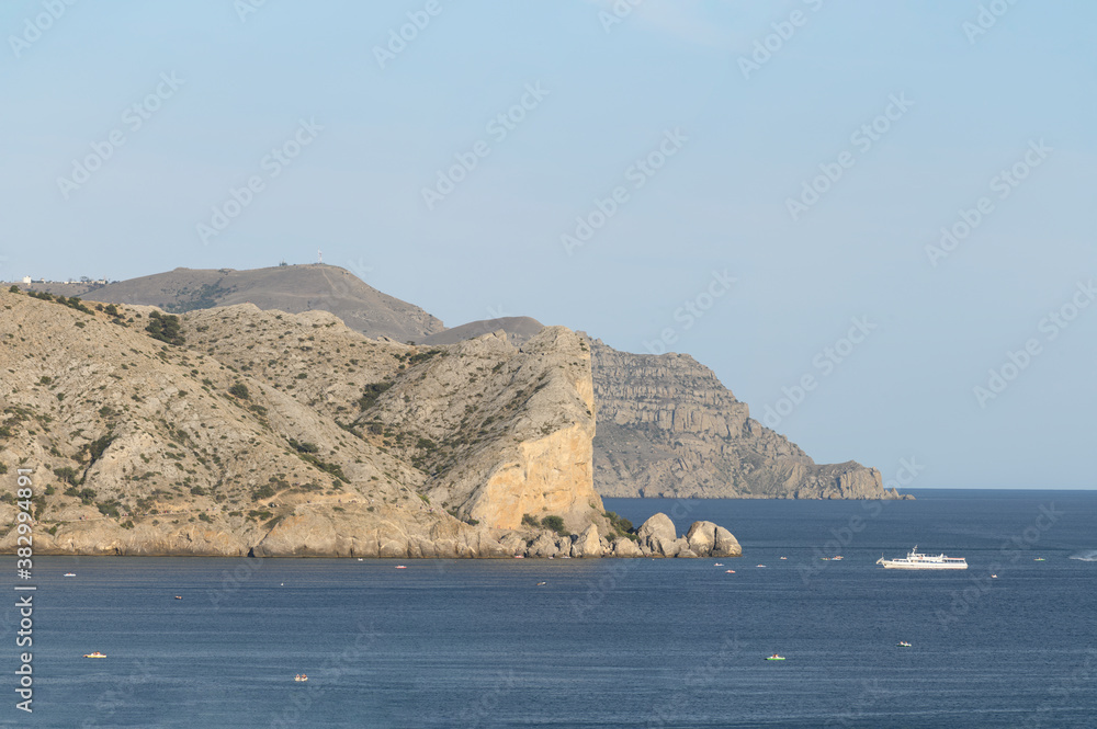panorama of the sea and cliffs and a yacht panorama of the sea and cliffs and a yacht