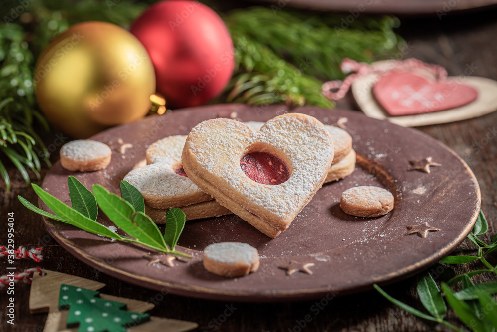 Fototapeta premium Delicious stained glass cookies for Christmas eve snack