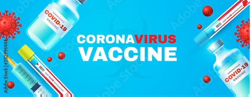 Coronavirus 2019-nCoV Vaccile. Stop Coronavirus design with realistic glossy medical syringe. Healthcare design