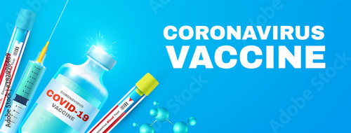 Coronavirus 2019-nCoV Vaccile. Stop Coronavirus design with realistic glossy medical syringe. Healthcare design