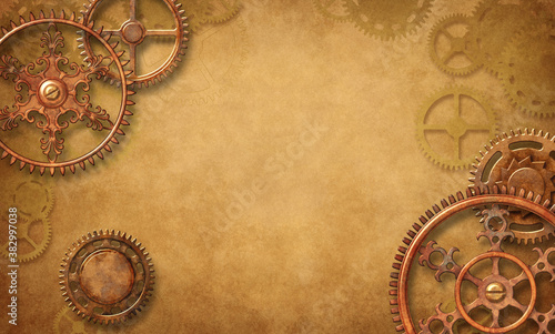 Steampunk background with clockwork mechanism