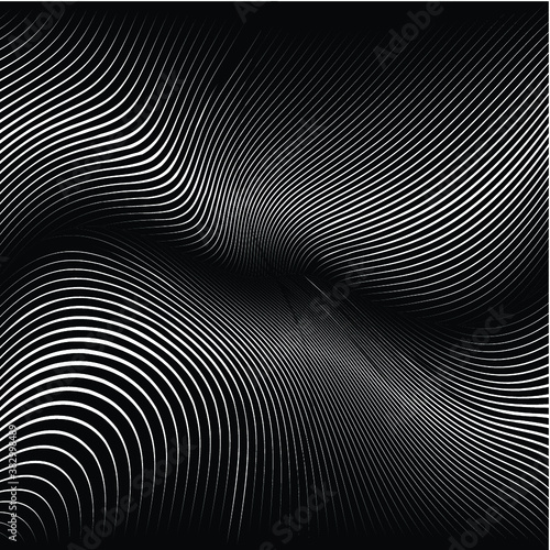 Abstract warped Diagonal Striped Background . Vector curved twisted slanting, waved lines texture 