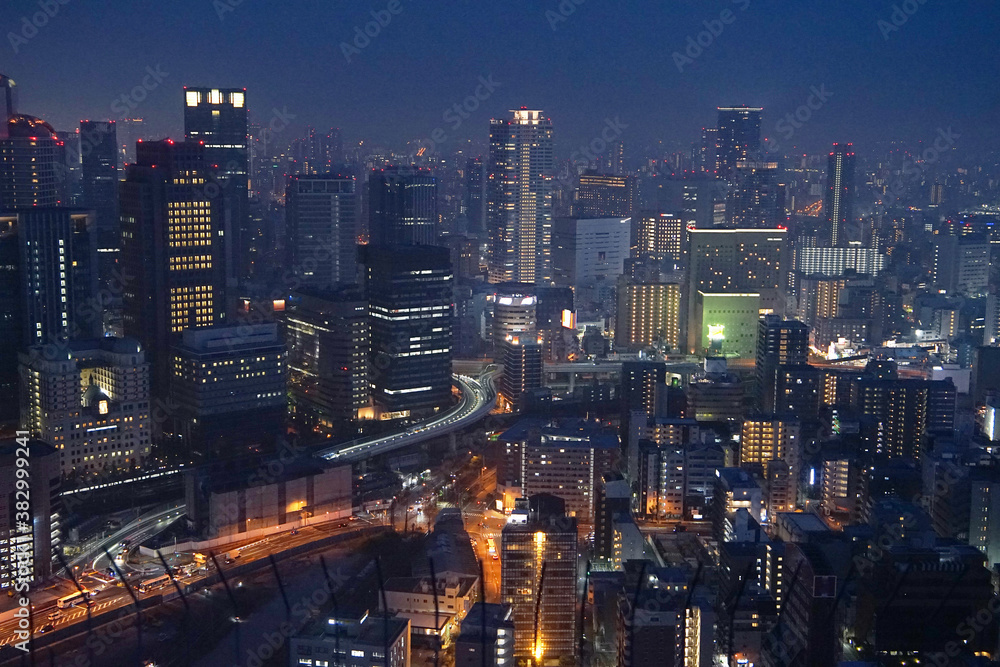 Night view of the city of Osaka, Japan