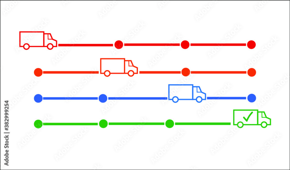 Naklejka premium Direction of car.Parcel arrived. Percelis coming. Car is on the way.When your percel is arrived. The vector for web or App.