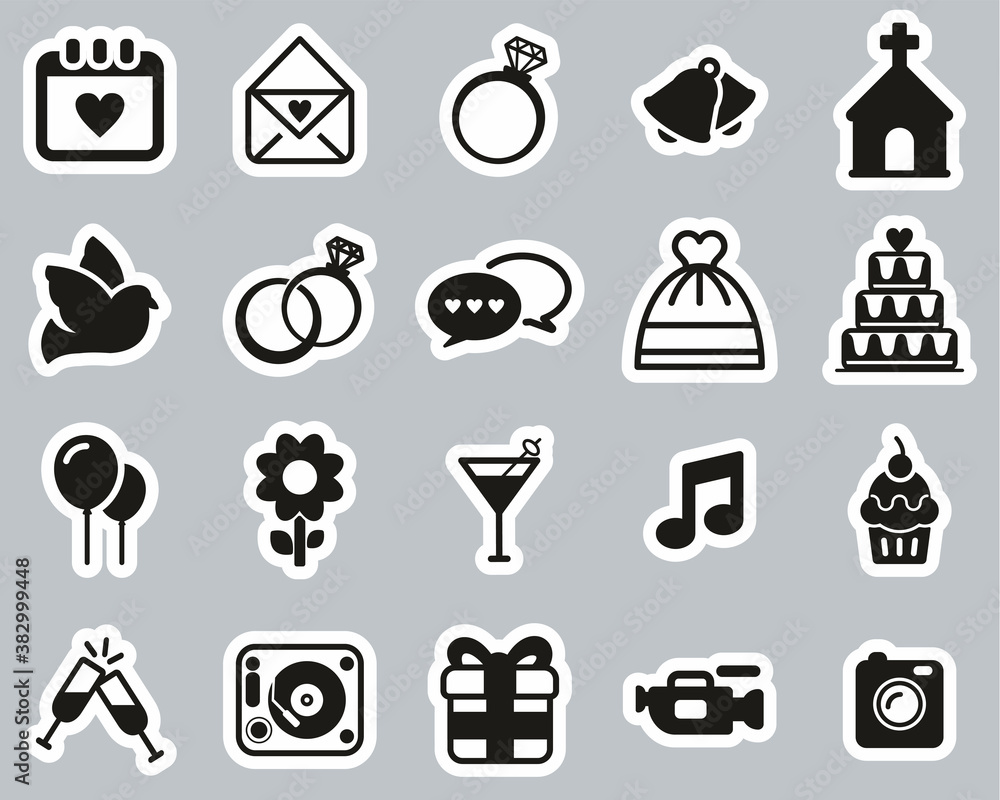 Wedding Icons Black & White Sticker Set Big Wedding Icons Black & White Sticker Set Big