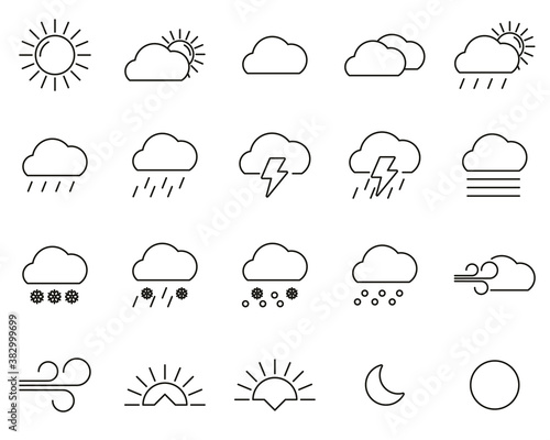 Weather Icons Black & White Thin Line Set Big
