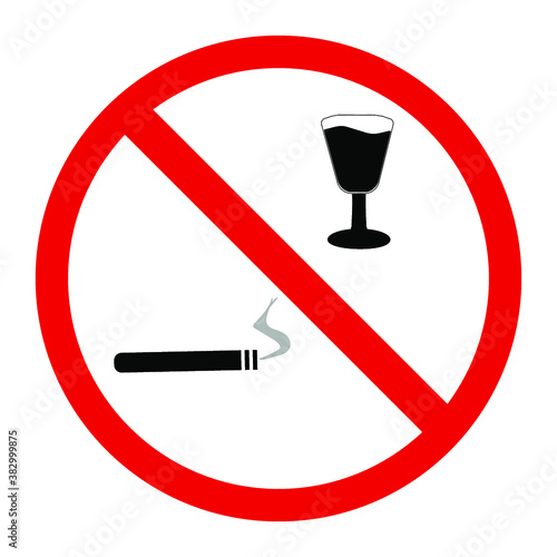 Stop drinking and smoking. no smoking sign - vector illustration. no drinking sign. photo