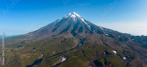 Aerial panorama of the Koryaksky volcano on Kamchatka peninsula  Russia