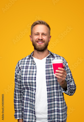 Bearded guy with drink to go © kegfire