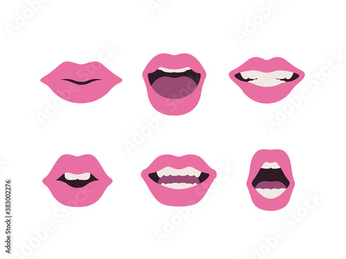 Human lips set, flat style vector illustration, isolated on white background