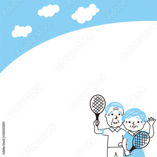シニア夫婦テニス2色コピースペース
