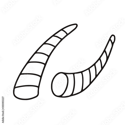 Alternative medicine. Indonesian buffalo horn treatment. Doodle sketch hand drawn vector  illustration of  horns for cupping therapy on white background. Isolated outline.