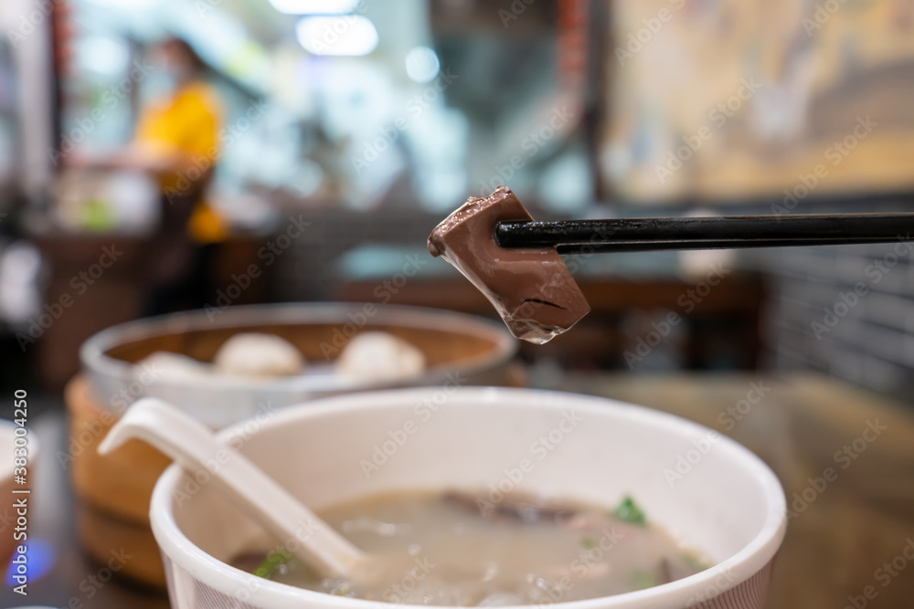 Duck blood vermicelli soup, a traditional snack in Nanjing, China