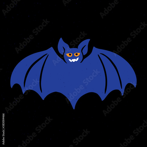 Funny bat. Cute Halloween icon. Vector shabby hand drawn illustration