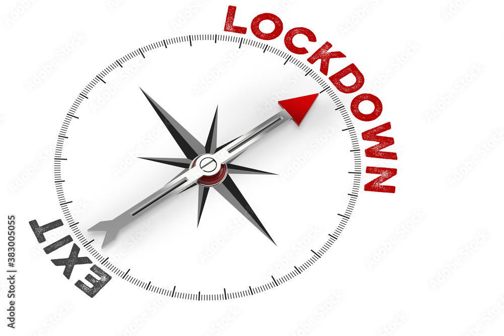 Pfeil zeigt auf Lockdown statt Exit wegen Coronavirus Pfeil zeigt auf Lockdown statt Exit wegen Coronavirus