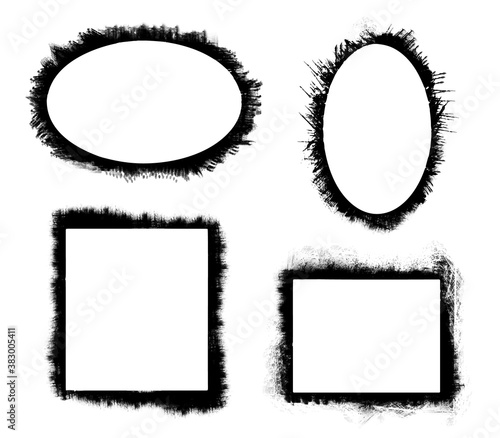 Grunge frame. Spray graffiti stencil template illustration. Grunge frame sticker icon set. Airbrush ink rectangle, round shape banner collection. Vector hand drawn splattered paint framework text box